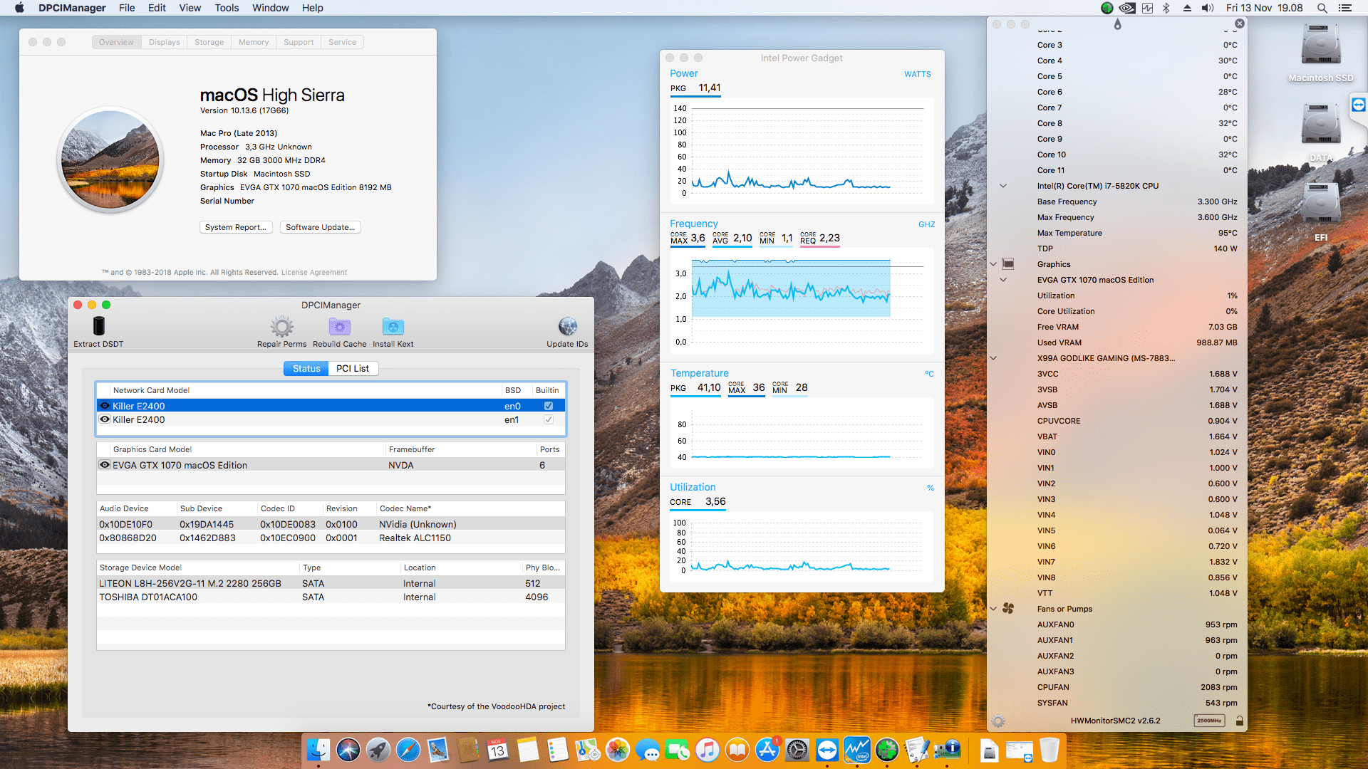 Success Hackintosh macOS High Sierra 10.13.6 Build 17G66 in MSI X99A Godlike Gaming + Intel Core i7 5820K + EVGA GTX 1070